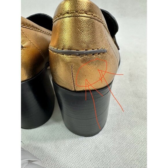 Veronica Beard Metallic Penny Loafer Block Heel Dark Gold Leather Womens 7 - Picture 6 of 9